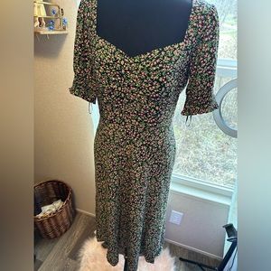 NWT J Crew ditsy floral sweetheart neckline with puff sleeves midi length S